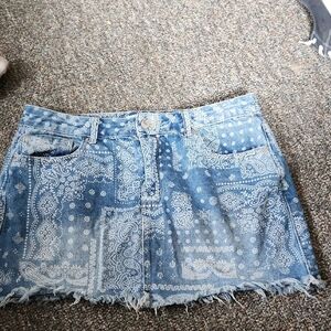 Blue Bandana Print Denim Skirt